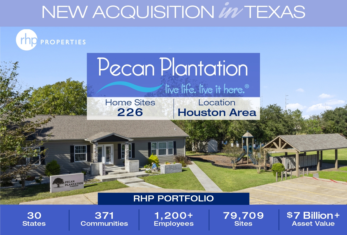 RHP Properties Purchases Manufactured Home Community in Desirable Houston Metro Area with a Total of 226 Home Sites